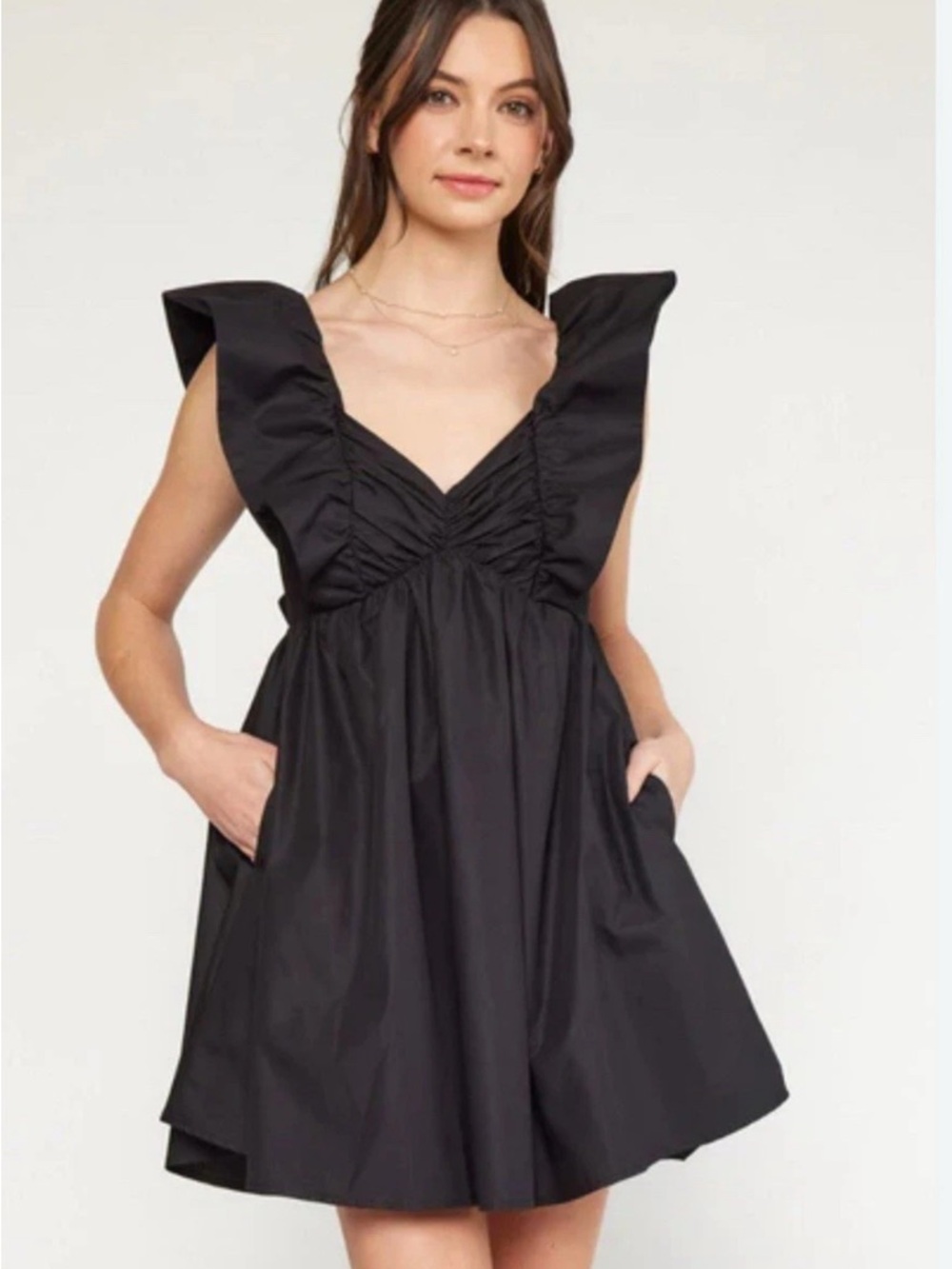 entro Black Ruffle Strap Mini Dress